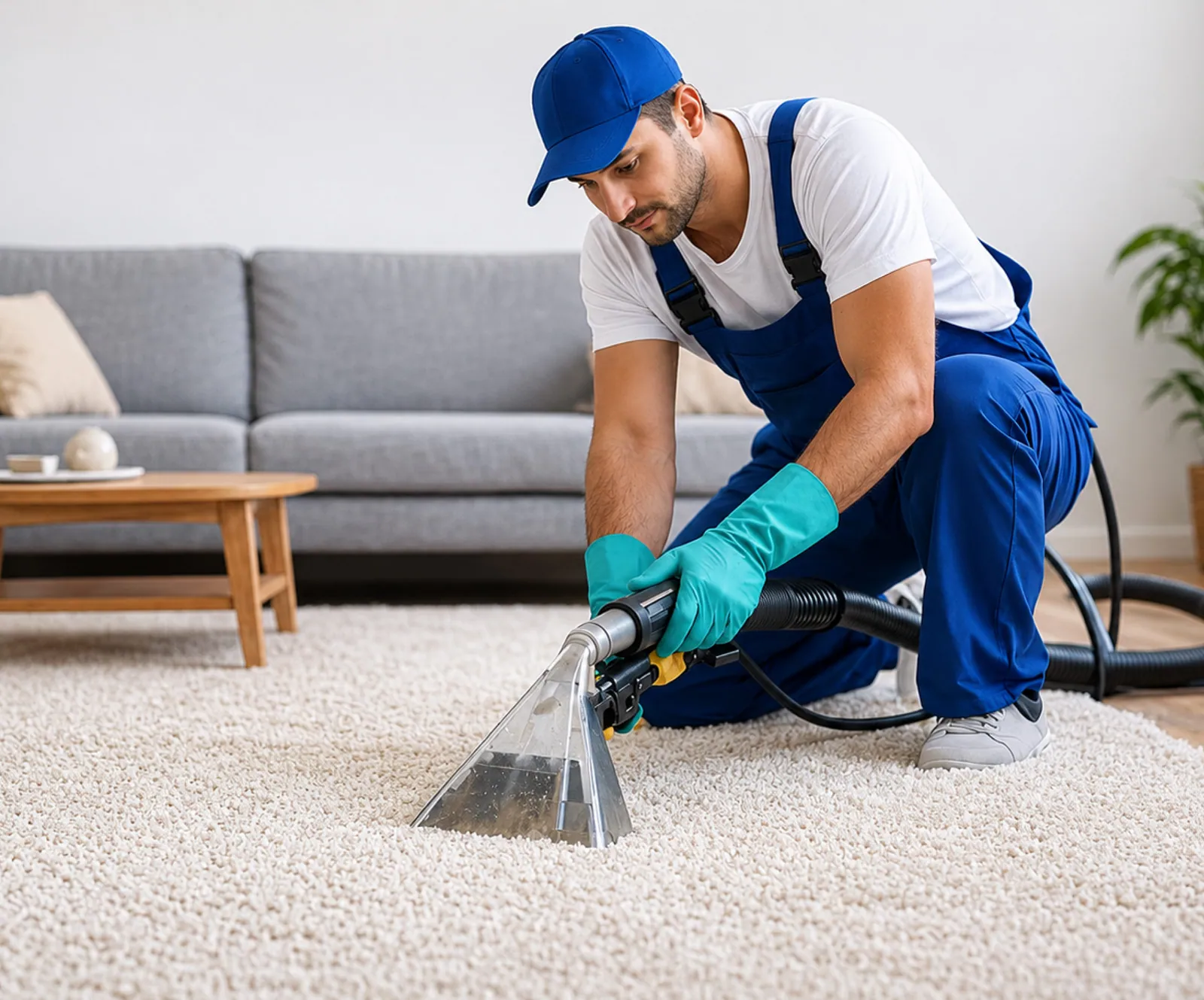 Home cleaning professional cleaning a carpet