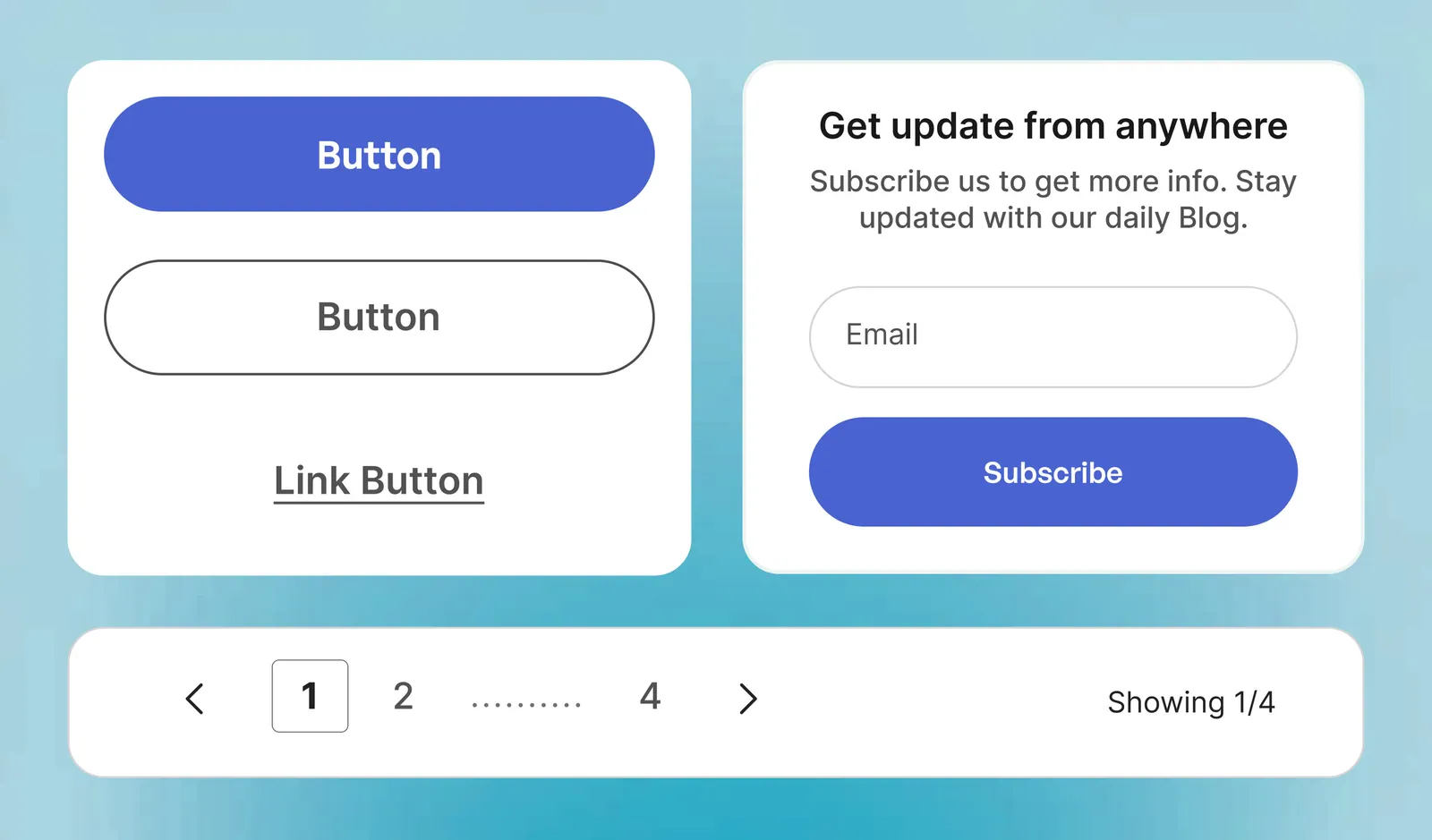 Buttons, subscription form, and pagination components