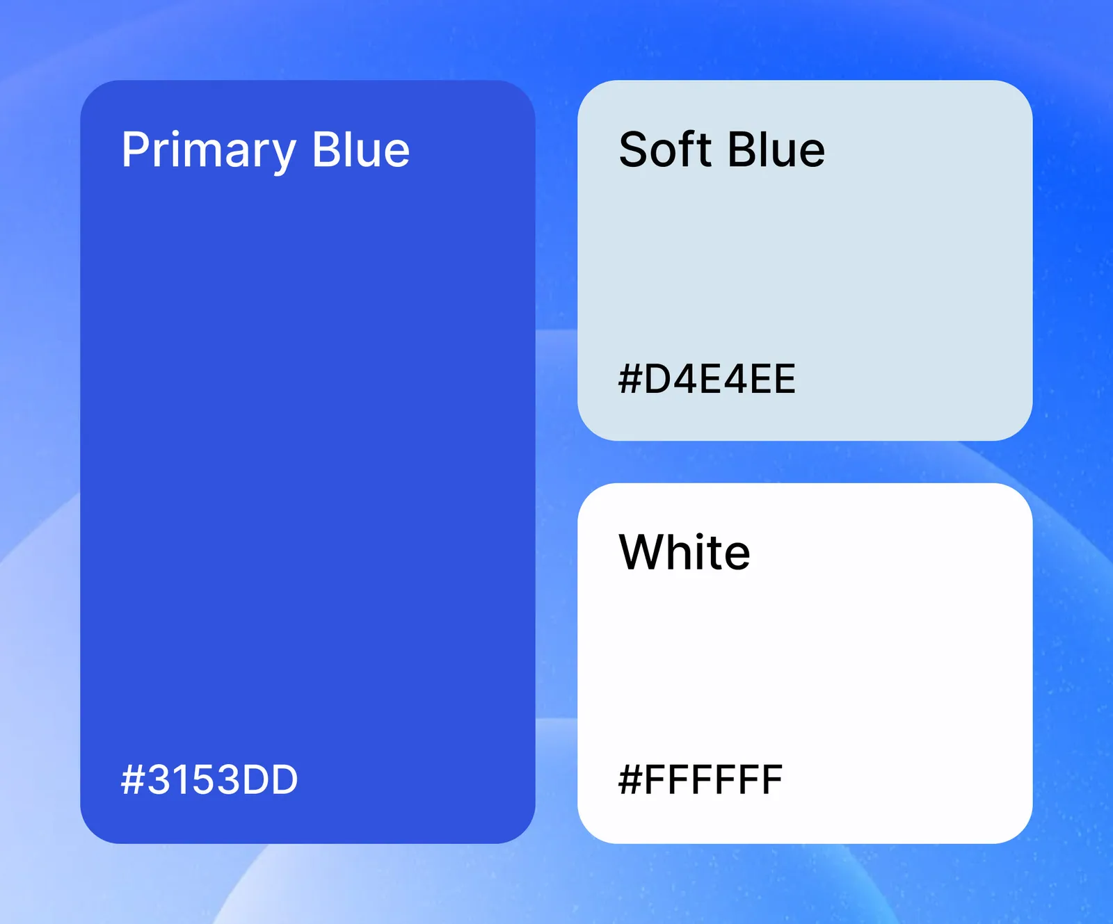 Color palette: primary blue #3153DD, soft blue #D4E4EE, and white #FFFFFF