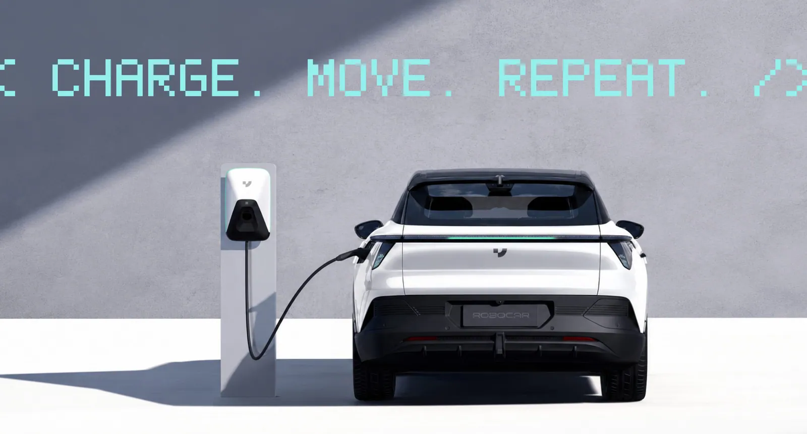 Charge. Move. Repeat. Electric vehicle connected to a charging station