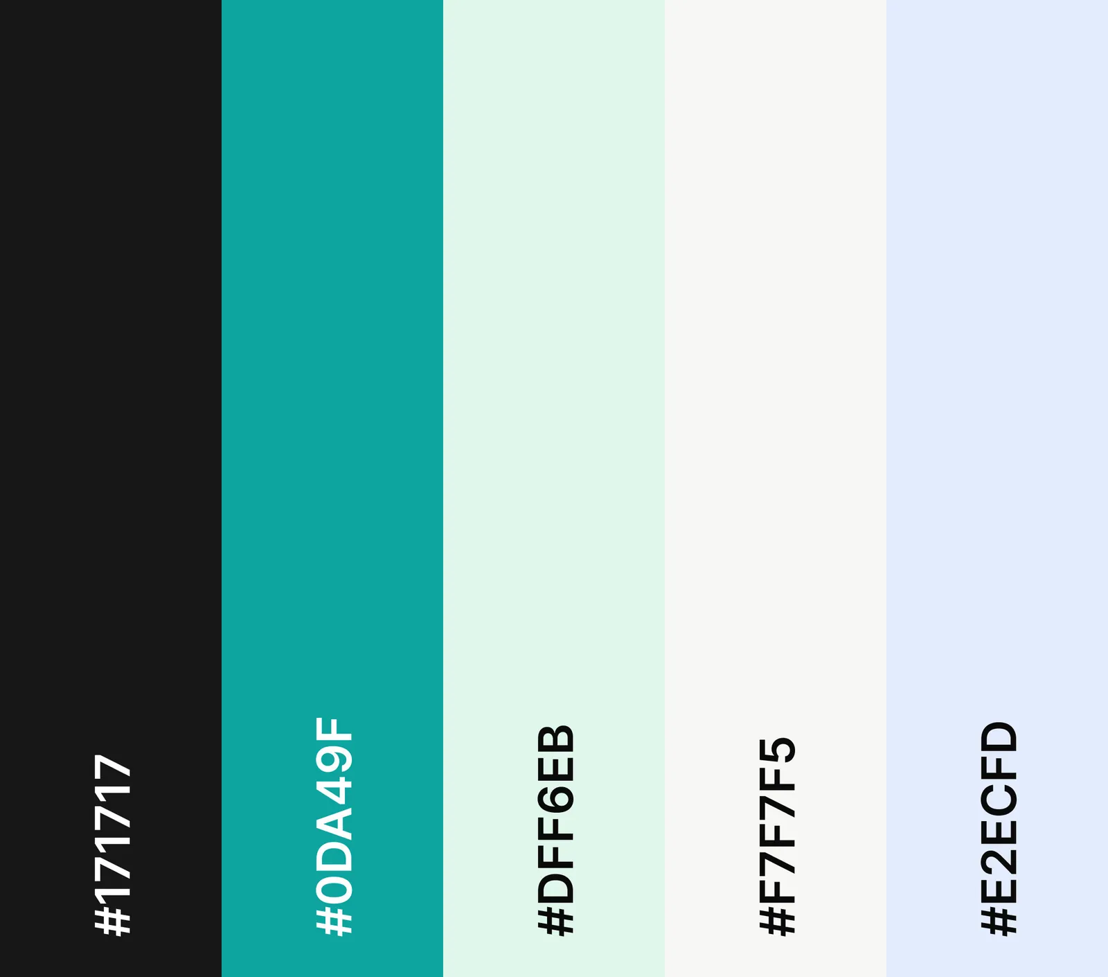 Brand palette: #171717, #0DA49F, #DFF6EB, #F7F7F5, and #E2ECFD