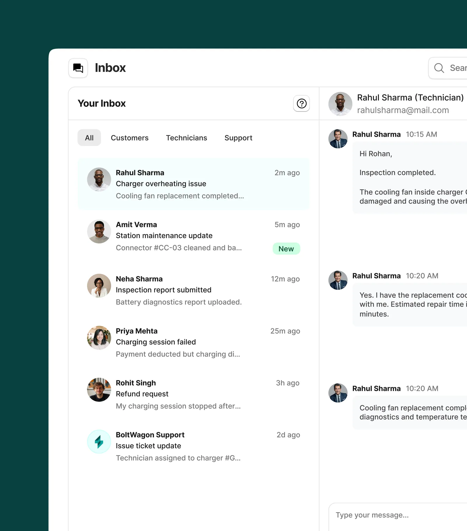 BoltWagon inbox dashboard interface