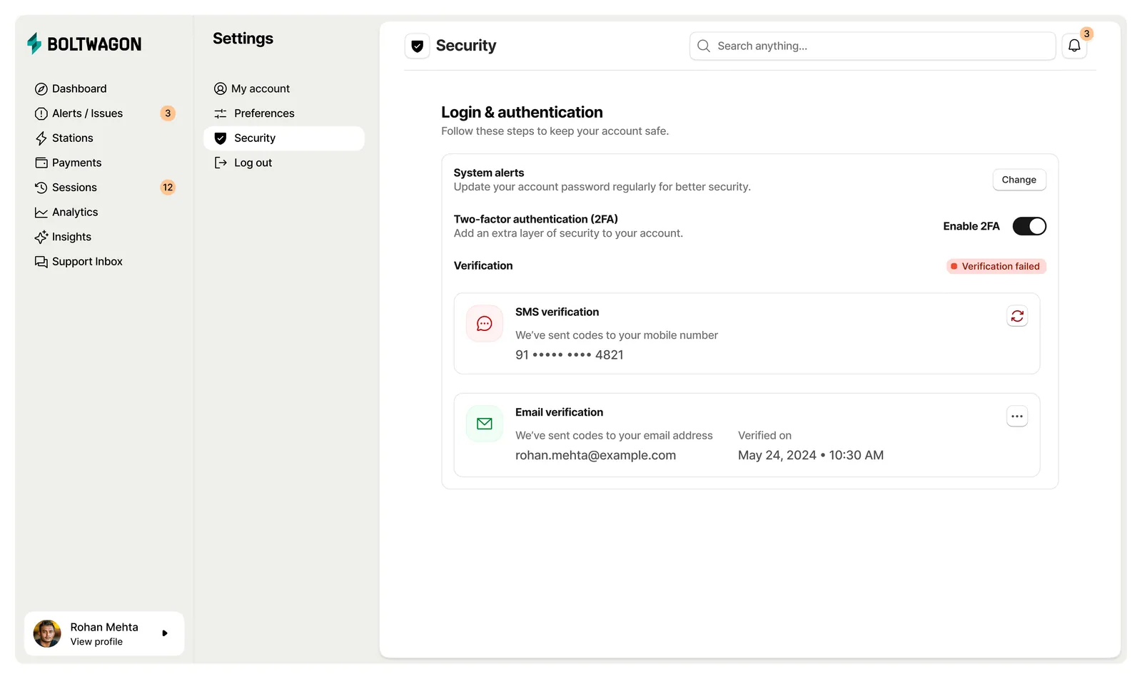 Boltwagon verification dashboard