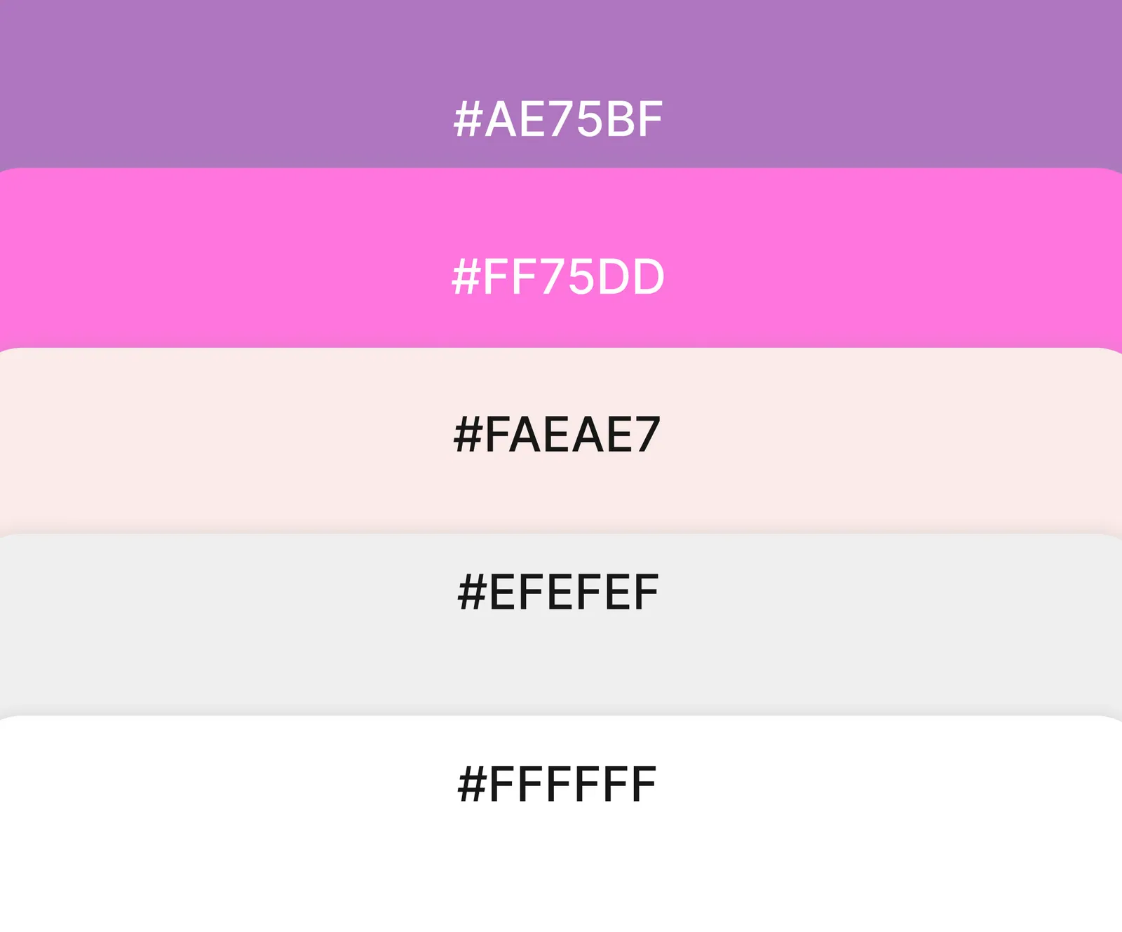 Brio palette: #AE75BF, #FF75DD, #FAEAE7, #EFEFEF, #FFFFFF
