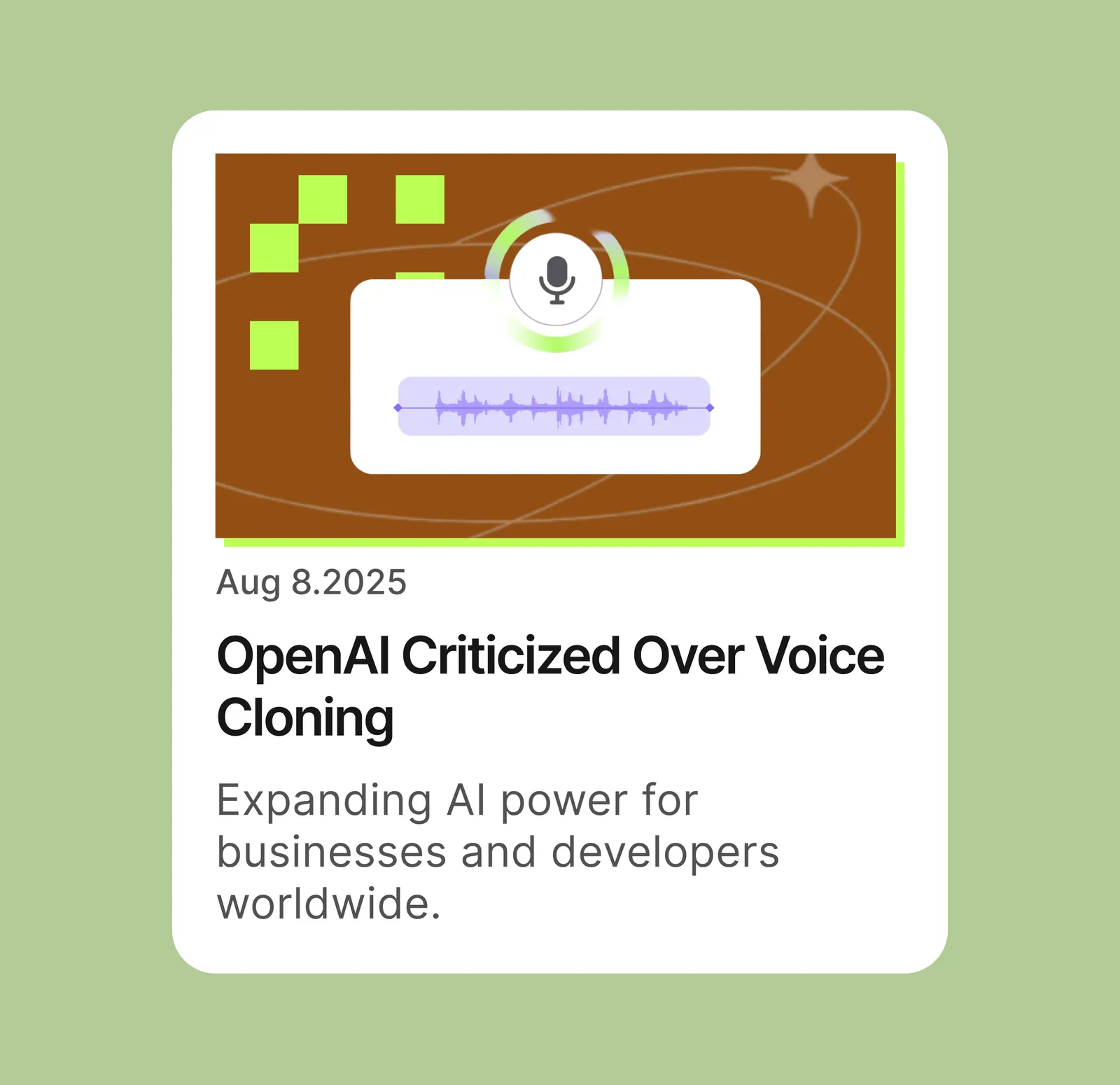 Editorial news card about OpenAI voice cloning