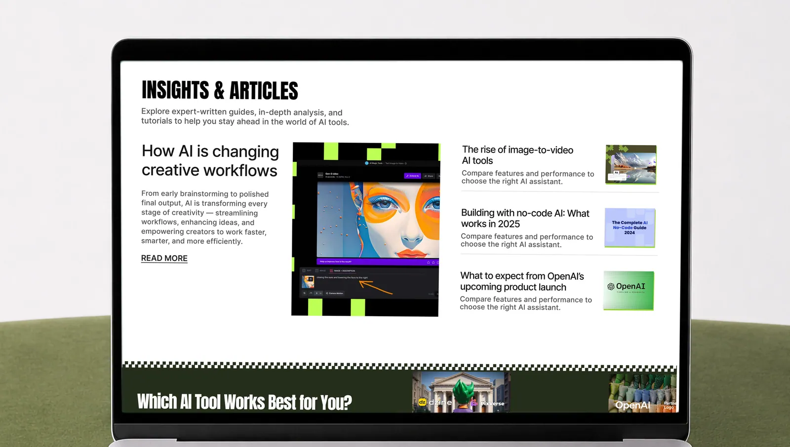 Insights and articles: editorial layout on a laptop