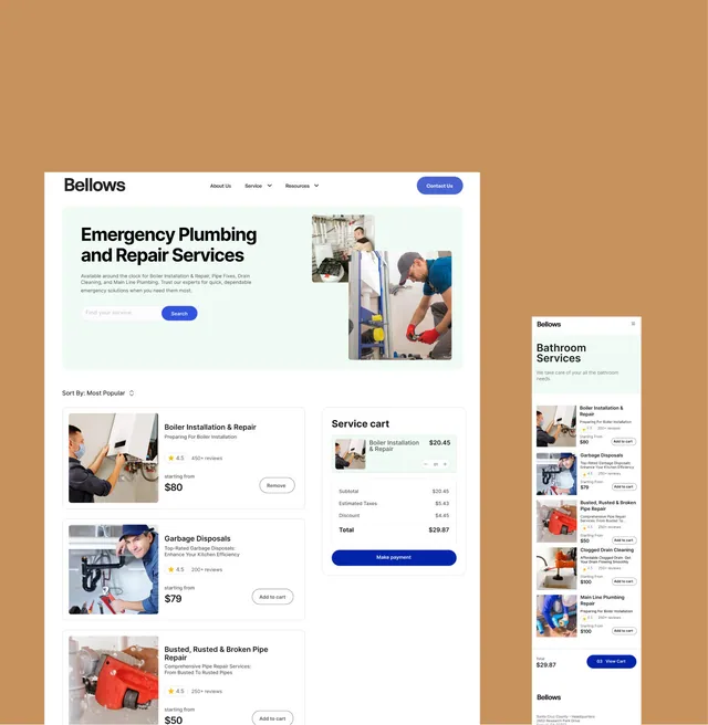 Bellows home services website preview