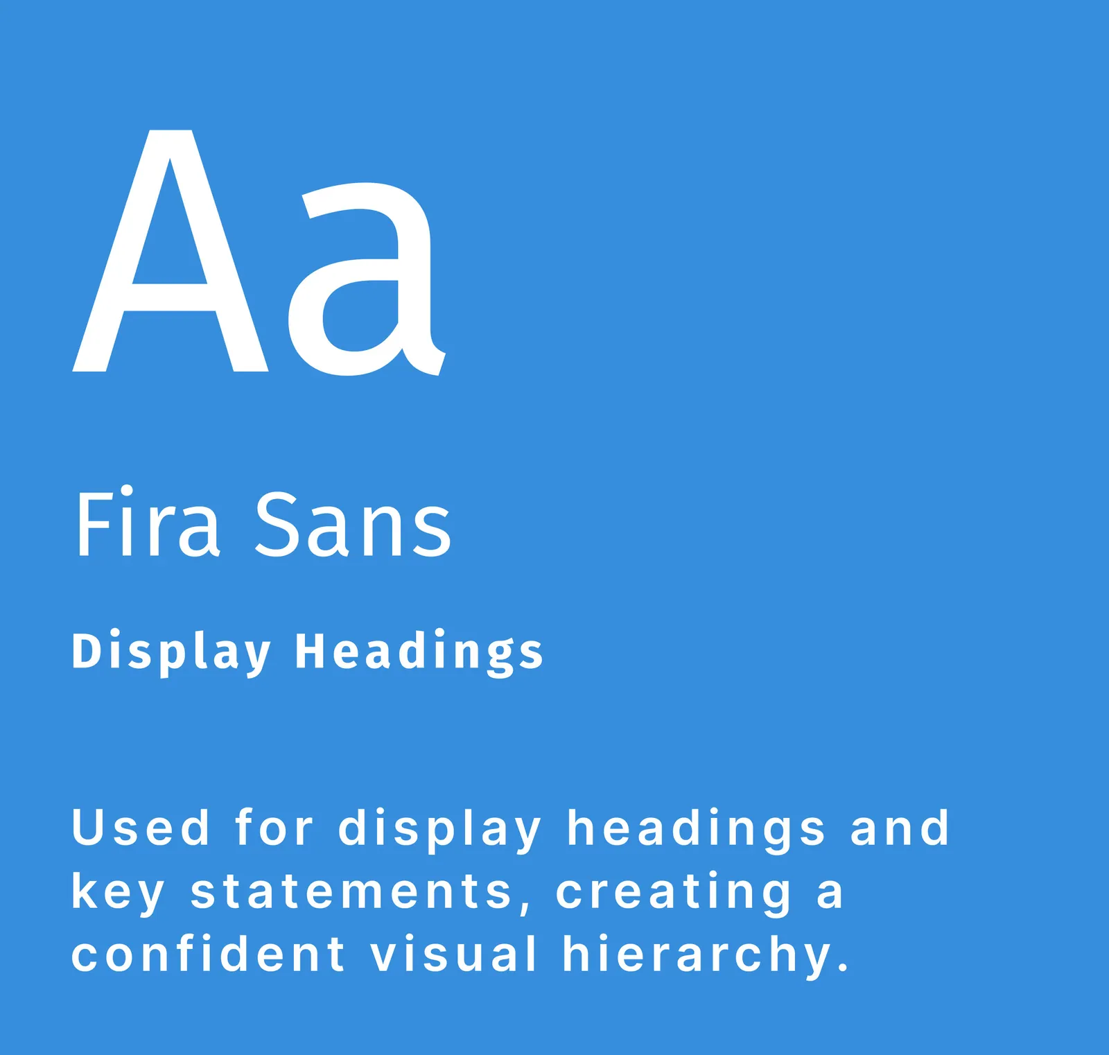 Fira Sans display headings, creating a confident visual hierarchy