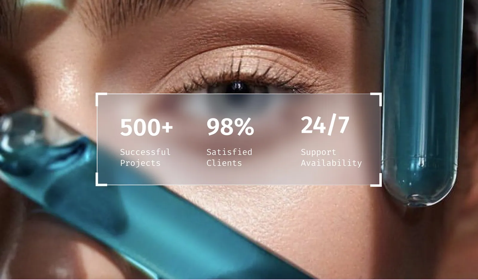Healthcare imagery with project, client satisfaction, and support statistics