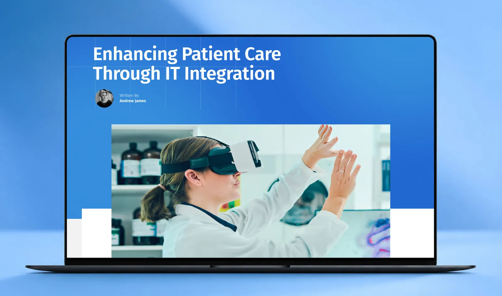 Enhancing patient care through IT integration: article page on a laptop