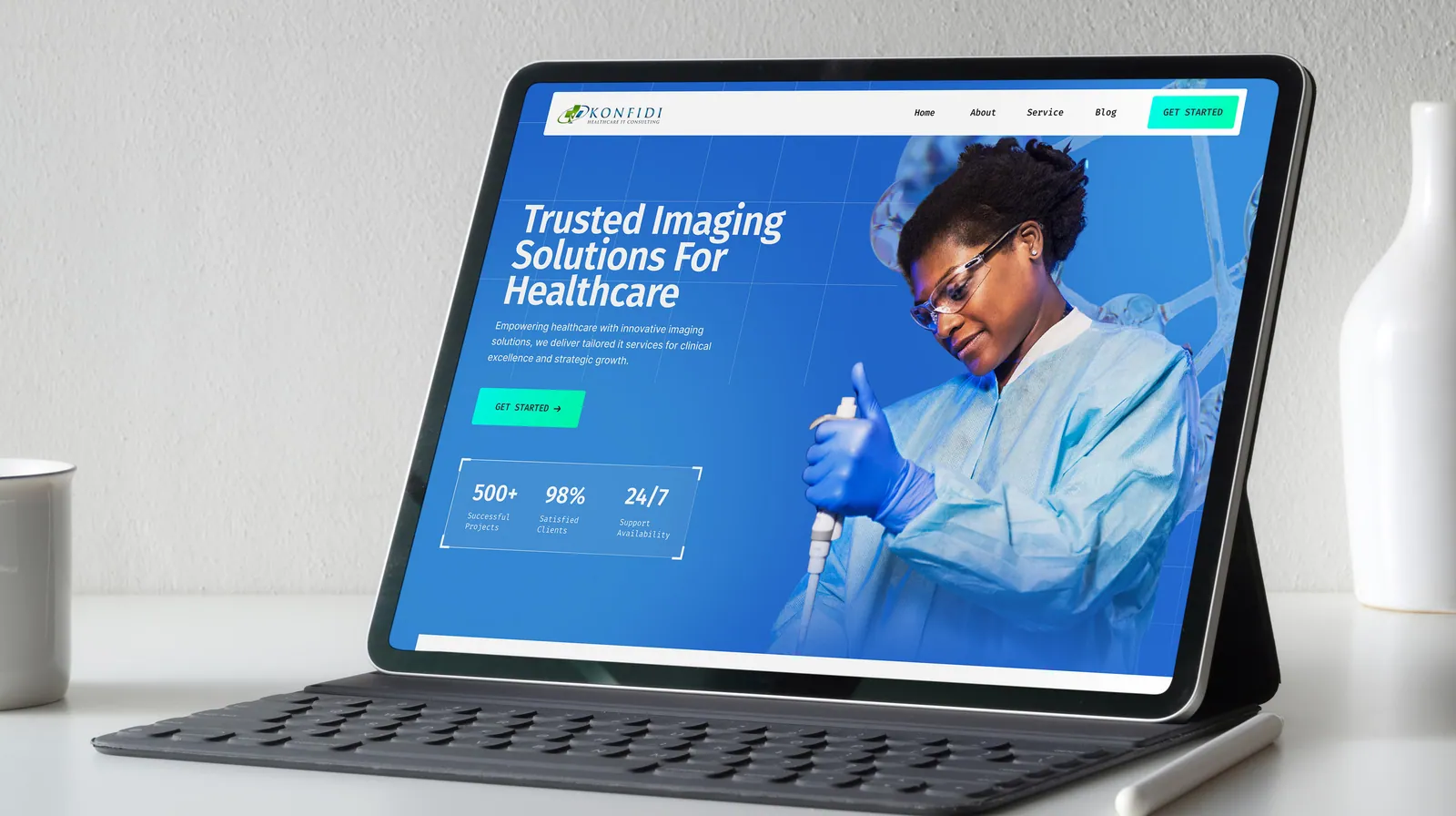 Konfidi Health website displayed on a tablet