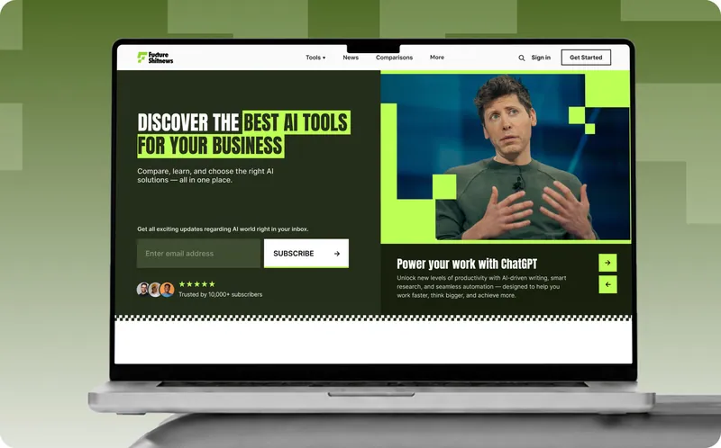 AI discovery editorial website displayed on a laptop