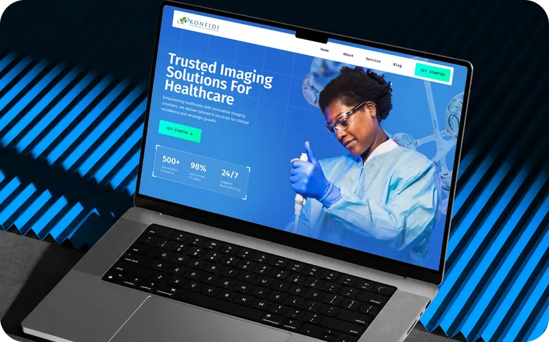 Healthcare consulting website displayed on a laptop